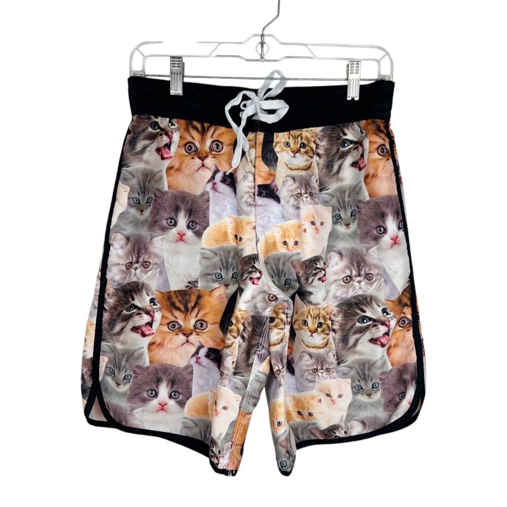 Bioworld Board Shorts Men Small Cats All Over Print Kittens Novelty Swim Lined